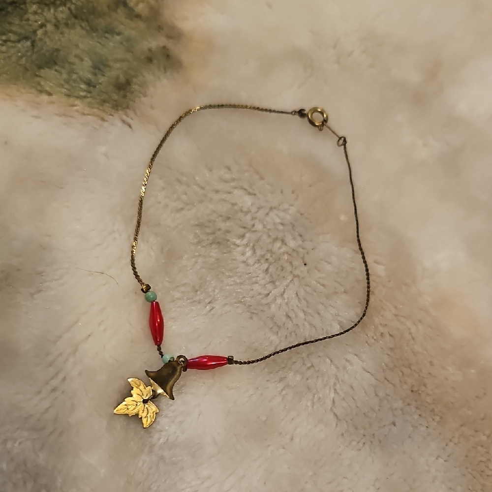 Leaf Bracelet with Red Beads